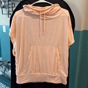 PRANA Oceana Cowl Neck Pullover Shirt In Cantelope, Soft Athleisure, Hemp Blend